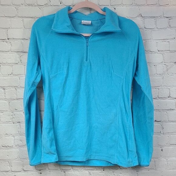 Columbia Women's Quarter Zip Jacket Turquoise Blue Plush Fleece Fluffy Medium - Picture 1 of 5